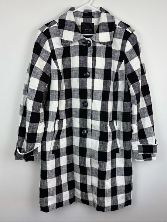 Talbots Jackets & Blazers - NWT Talbots B&W Buffalo Plaid Button-Front Coat XL Cotton Linen Preppy Light